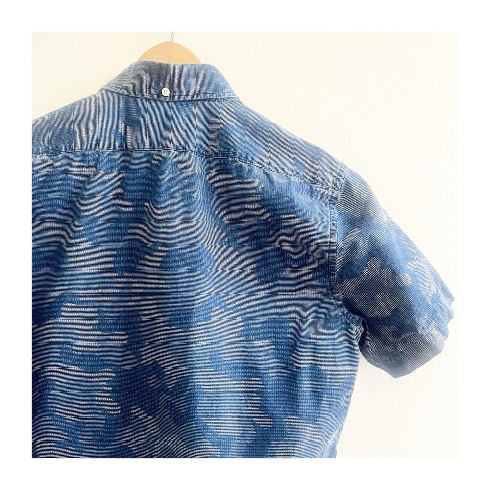 Taylor Stitch Mens Size 40 Blue Camo Cotton Short Sleeve Button Down Preppy - Picture 3 of 12